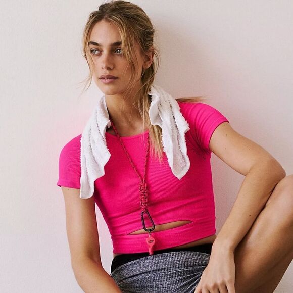 Free People, Cut it out short sleeve tank, Extra Large, Hot Pink - Picture 3 of 9